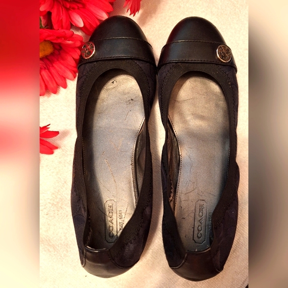 COACH CHELSEY MATT BLACK WOMEN'S BALLET FLATS WITH SILVER LOGO. BOX INCLUDED - Picture 1 of 11
